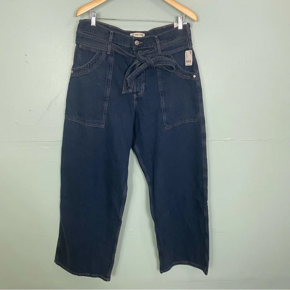 Free‎ People Blue Jay Belted Boyfriend Jeans Baggy Slouchy Size 31